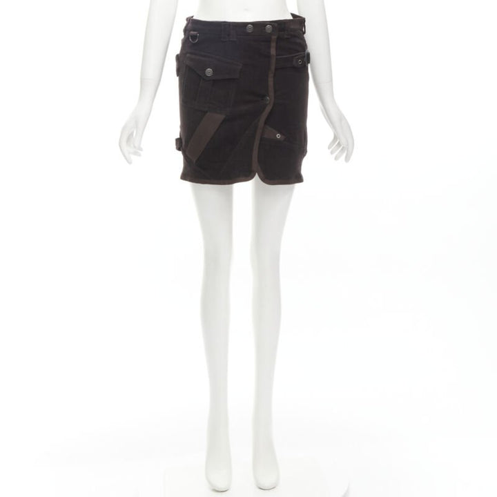BURBERRY LONDON brown corduroy deconstructed trench mini skirt UK6 US4 S