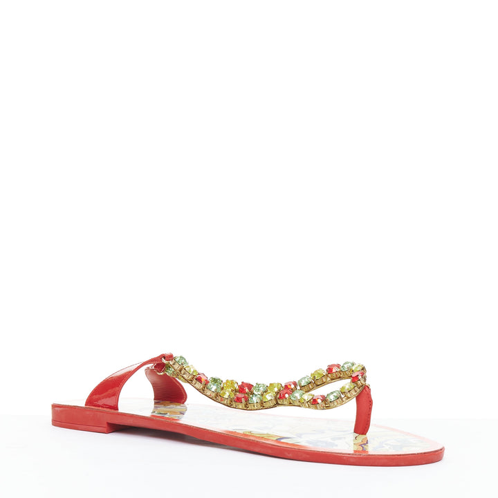 DOLCE GABBANA red colorful crystal embellished majolica sandals EU39