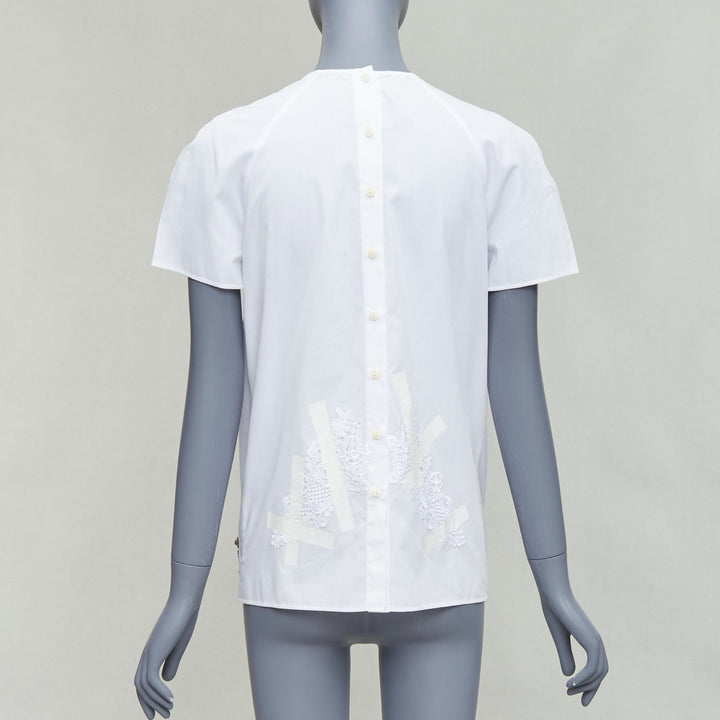 CHRISTOPHER KANE 2013 Vintage white silver jewel lace tape embellished top