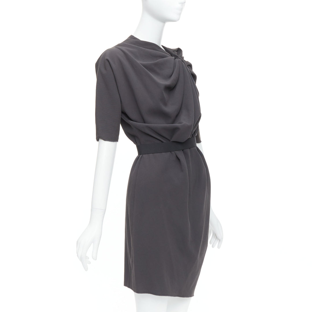 LANVIN 2009 grey asymmetric draped gathered belted dress FR34 XS