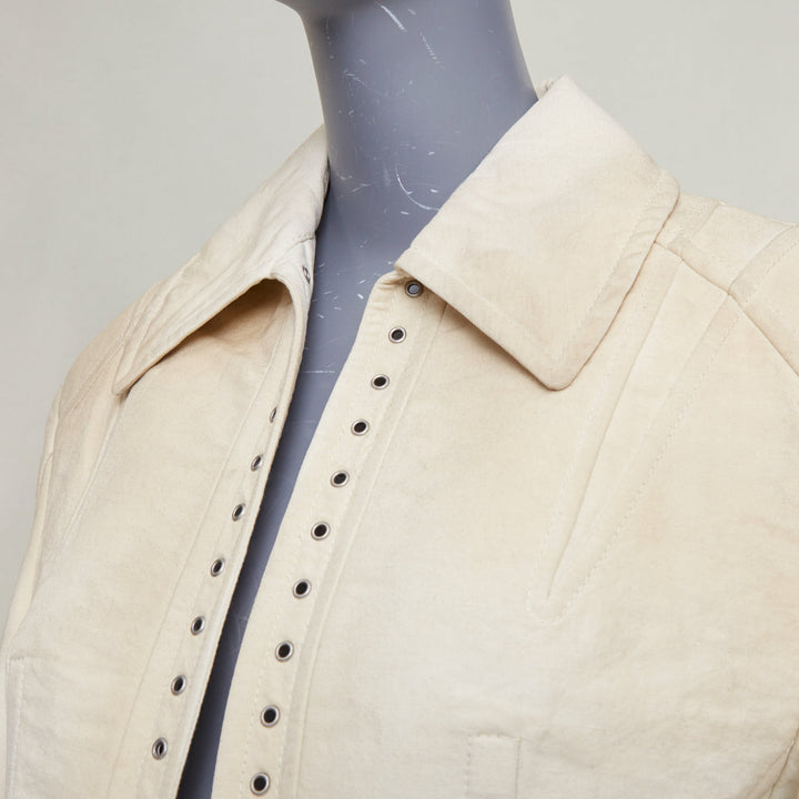 PRADA 2022 Runway Slub beige wash effect canvas lace up corset jacket IT36 XXS