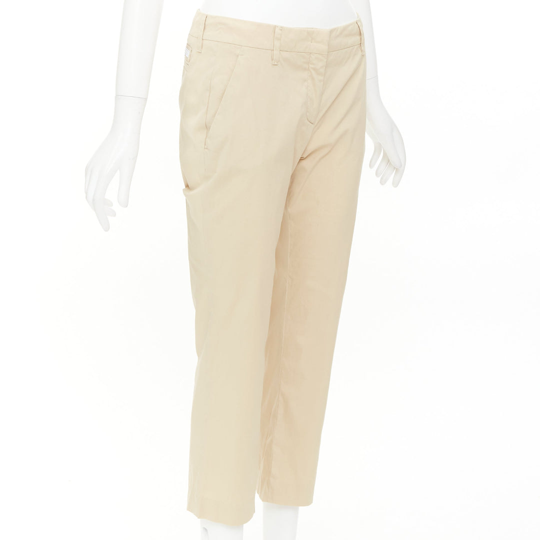 PRADA 2020 beige light cotton blend white taped logo cropped pants IT40 S