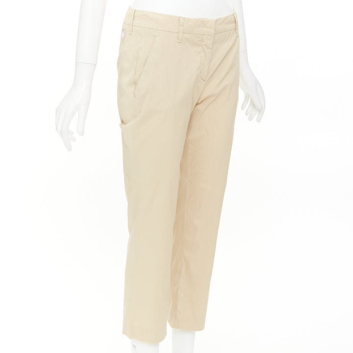 PRADA 2020 beige light cotton blend white taped logo cropped pants IT40 S