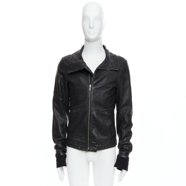 RICK OWENS black lambskin leather Olmar Mirta zip motorcycle jacket XS