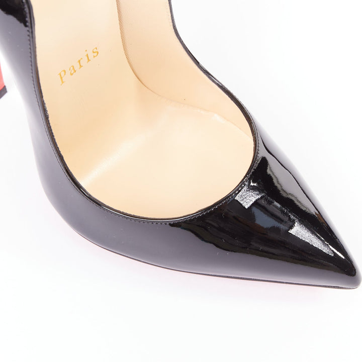 CHRISTIAN LOUBOUTIN Hot Chick 130 black patent scalloped topline pumps EU37.5