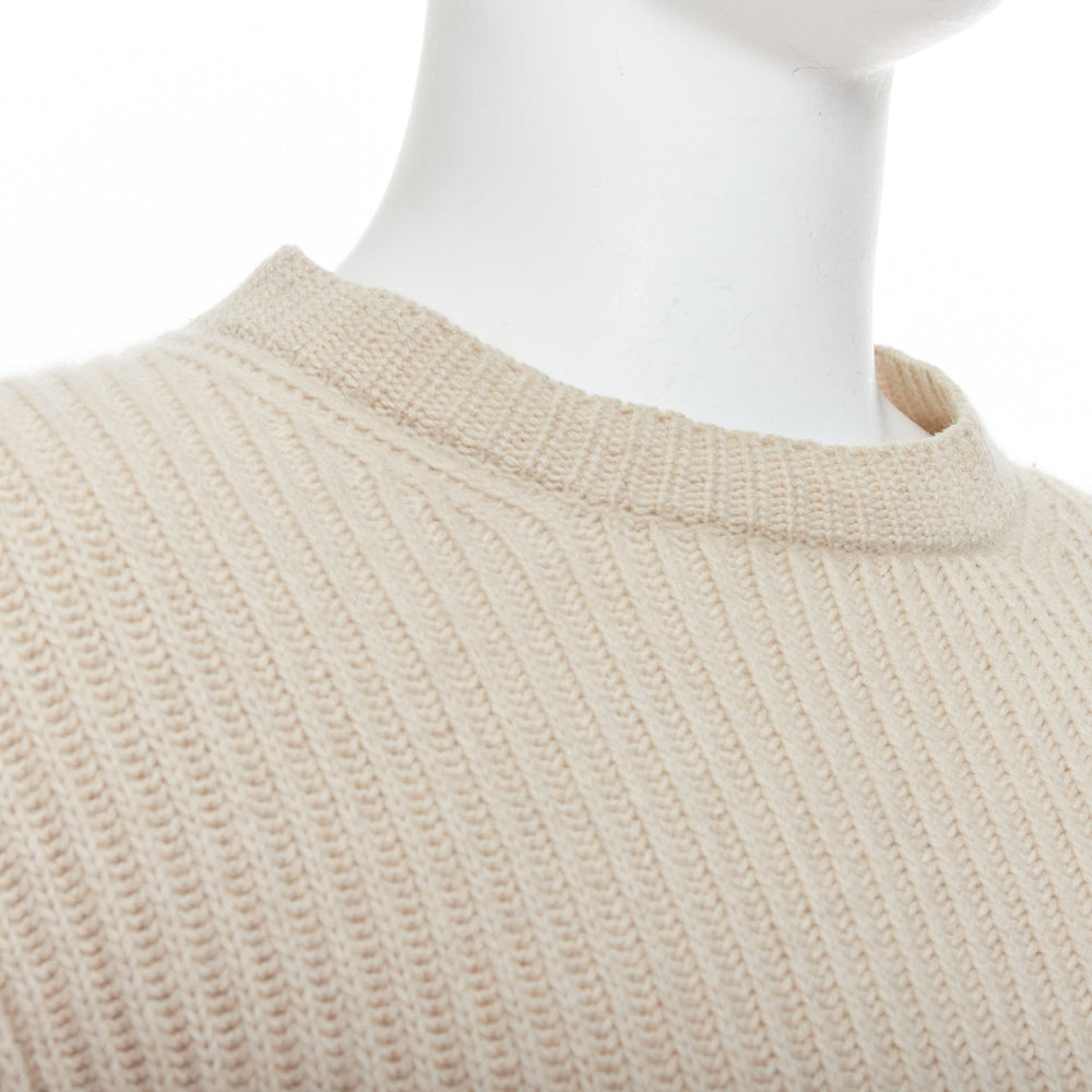 Male mannequin wearing Ermenegildo Zegna Puro Cashmere Beige Cashmere Men Sweater in Size EU48 | Available at JHROP