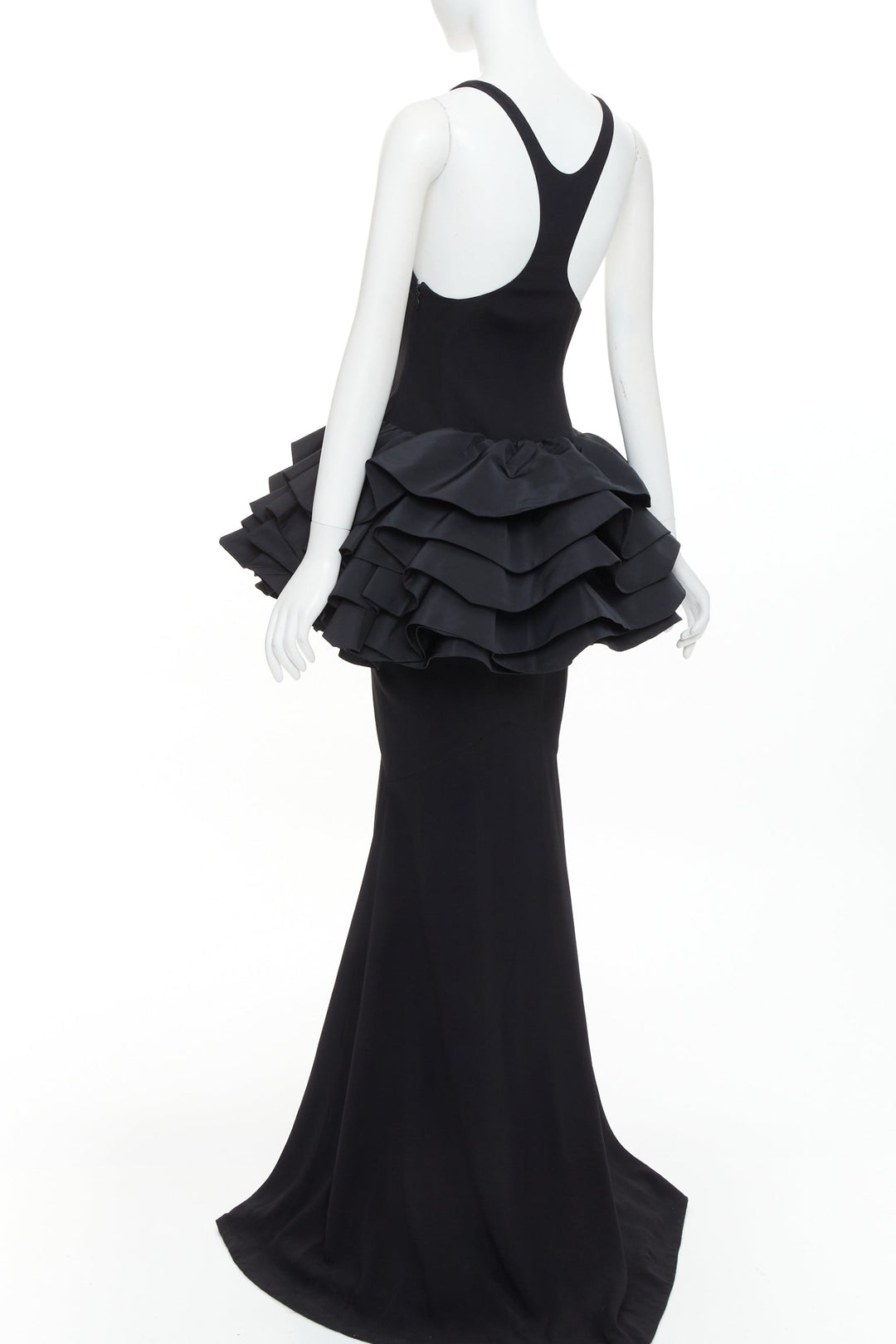 rare ALEXANDRE VAUTHIER COUTURE black scoop ruffle peplum evening gown dress