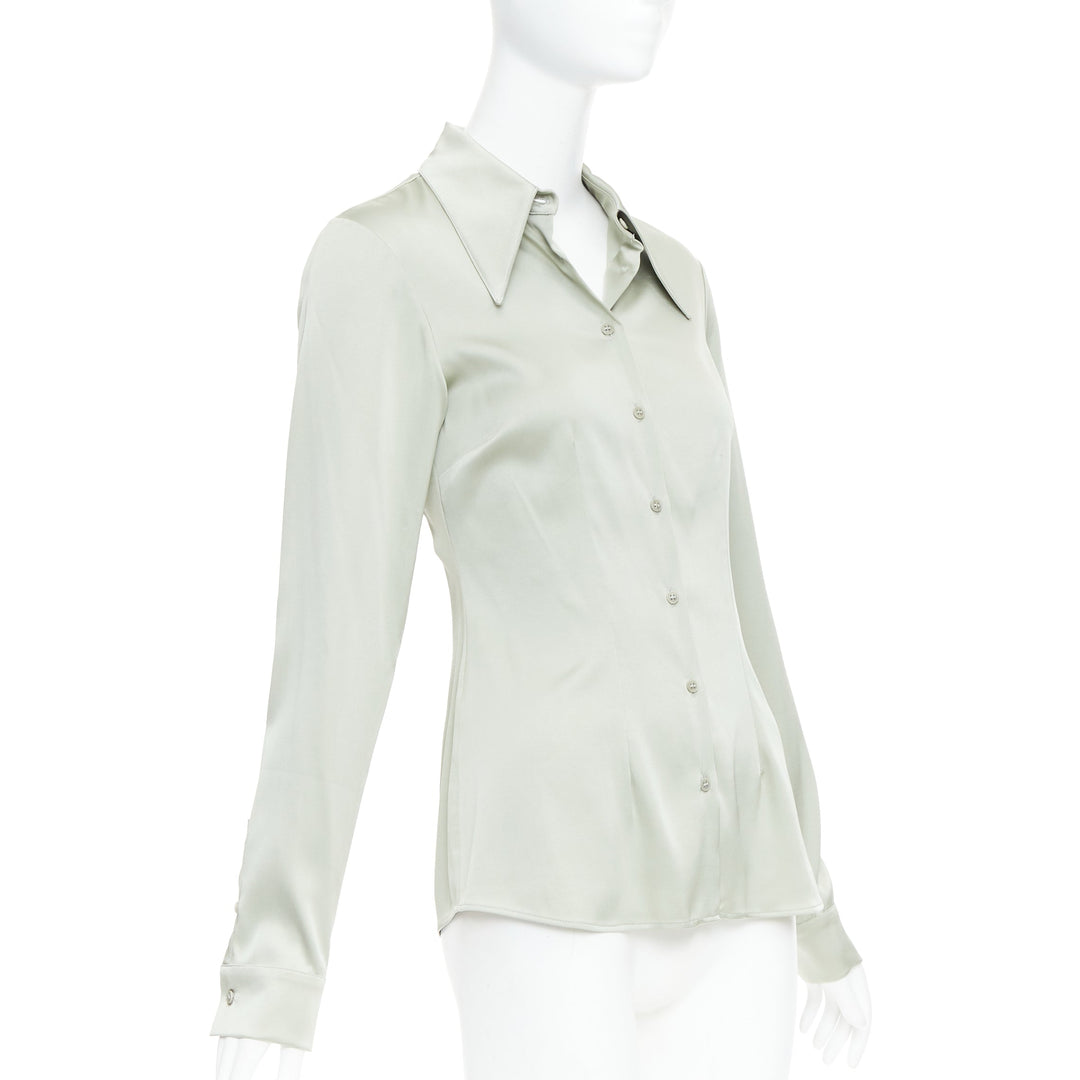 RAEY green silk blend pointy collar dress shirt UK8 S