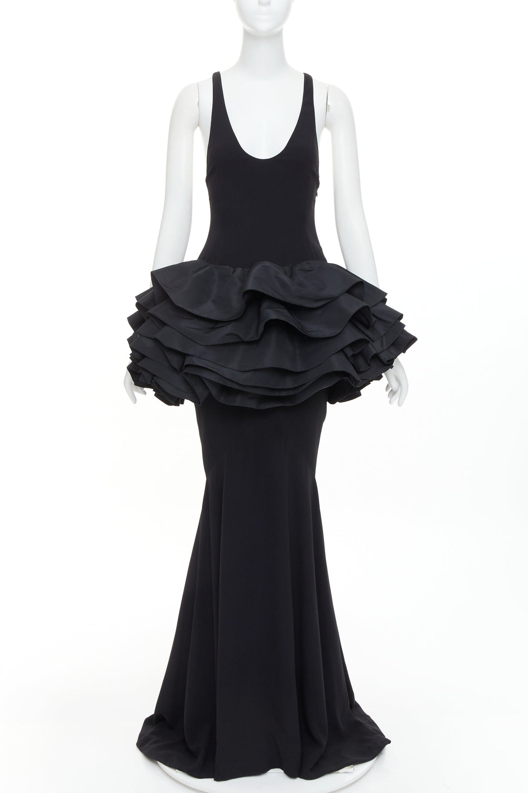 rare ALEXANDRE VAUTHIER COUTURE black scoop ruffle peplum evening gown dress