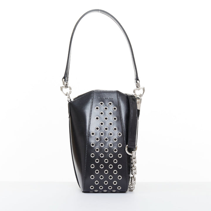 rare GIVENCHY Runway Antigona Vertical silver eyelets black box calfskin bag