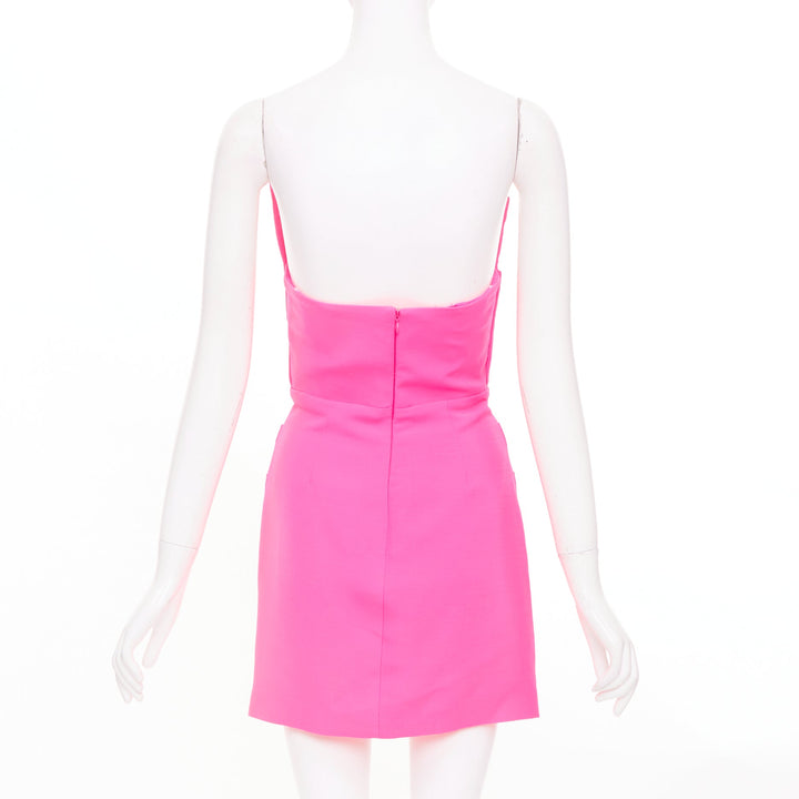 ROLAND MOURET 2023 pink silk wool asymmetric strapless fold cocktail dress UK8 S