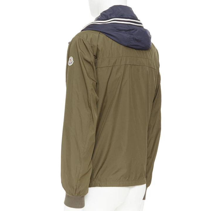 MONCLER Albert Giubbotto khaki green blue nylon layered hooded windbreaker Sz3 L