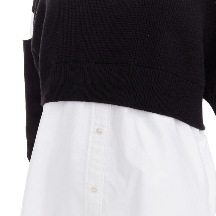 T ALEXANDER WANG black white cotton blend hybrid cropped sweater shirt top XS