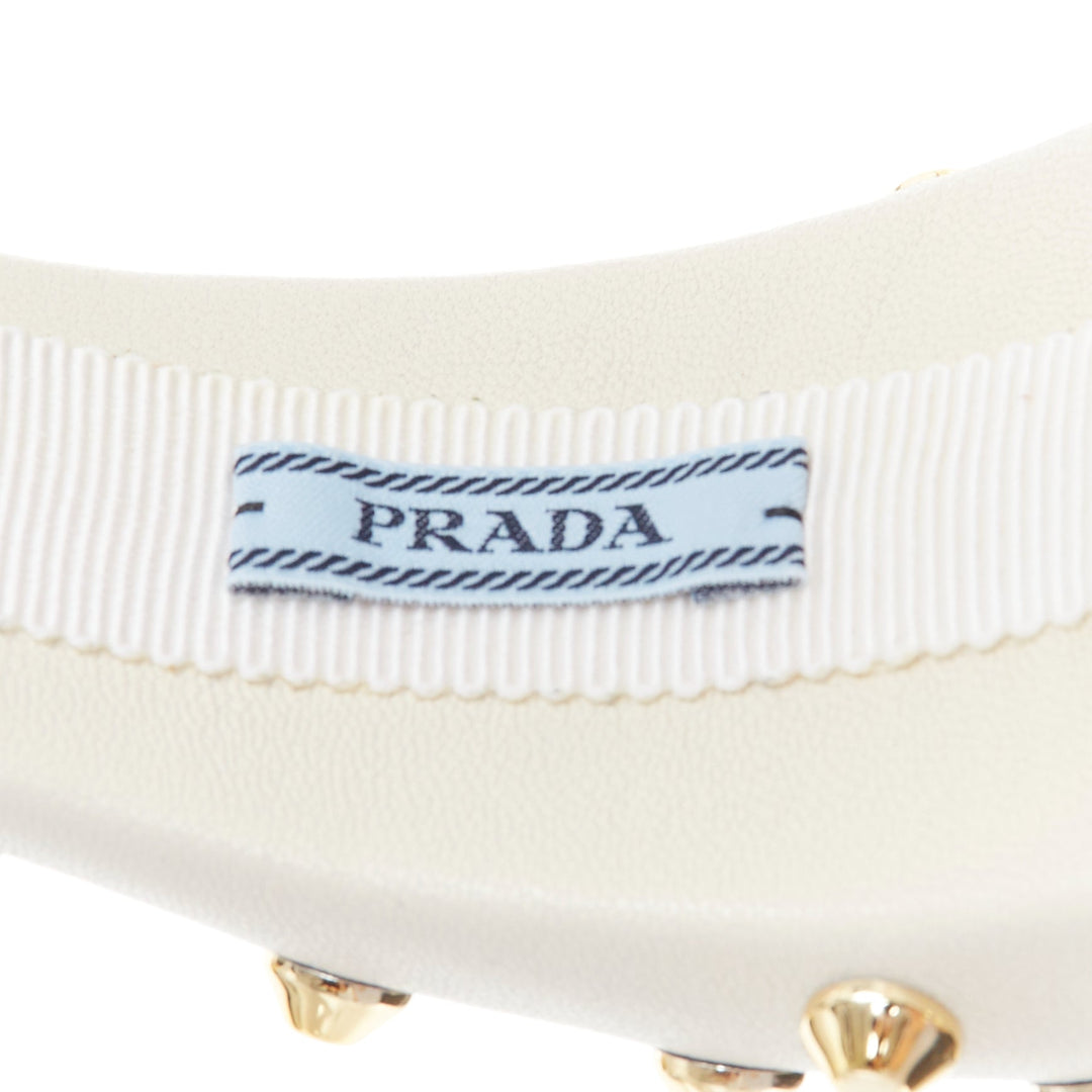 PRADA white leather gold studded padded Alice headband