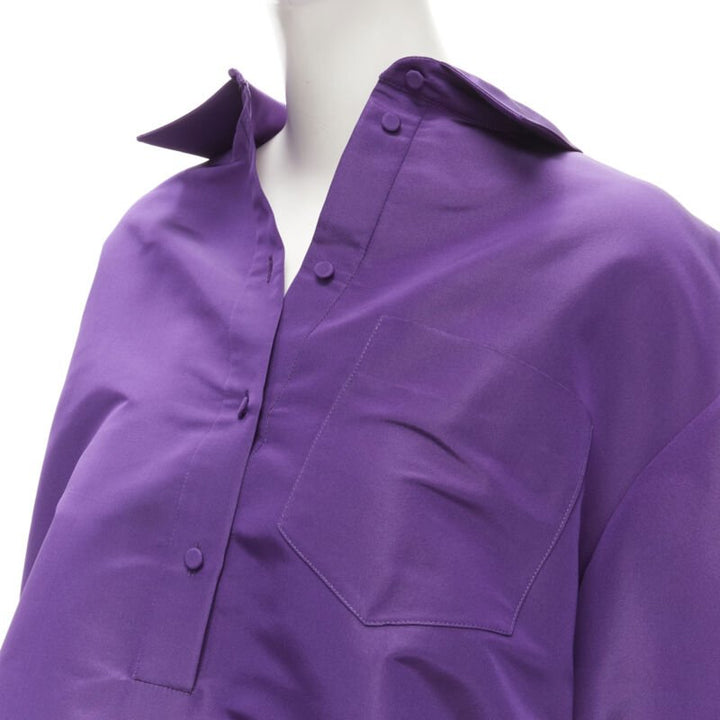 VALENTINO 2022 Runway purple silk taffeta 3D cut oversized tunic shirt IT38 XS