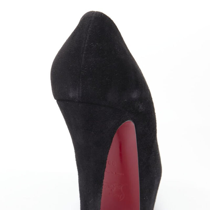 CHRISTIAN LOUBOUTIN Daffodile 160 black suede almond toe platform pump EU38