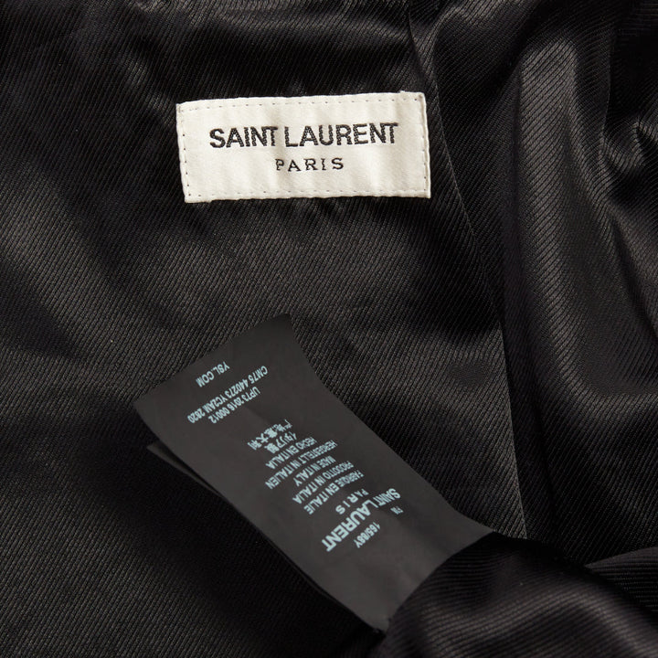 SAINT LAURENT 2016 black lambskin triangular zipper cropped biker jacket FR38
