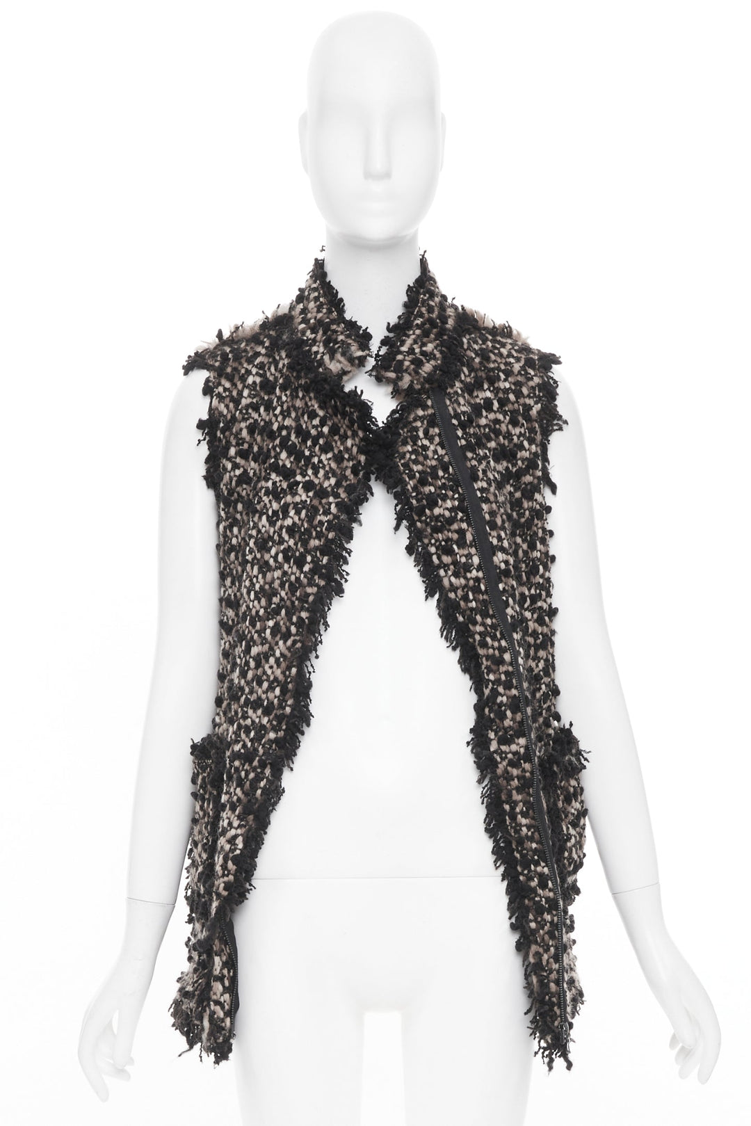 LANVIN 2012 Les 10 Ans beige black wool blend boucle tweed pocketed vest FR34