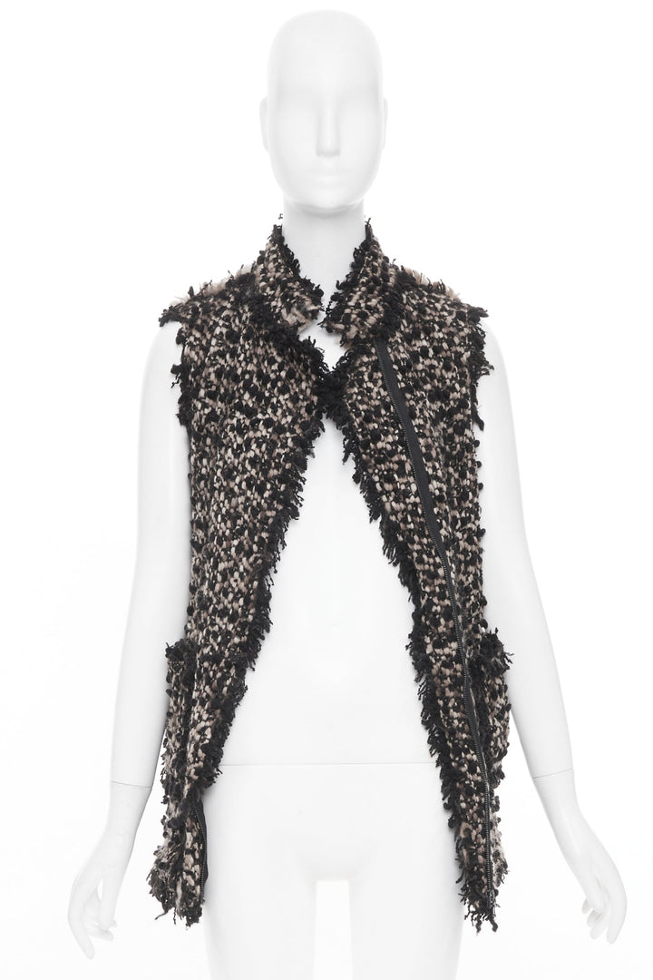 LANVIN 2012 Les 10 Ans beige black wool blend boucle tweed pocketed vest FR34