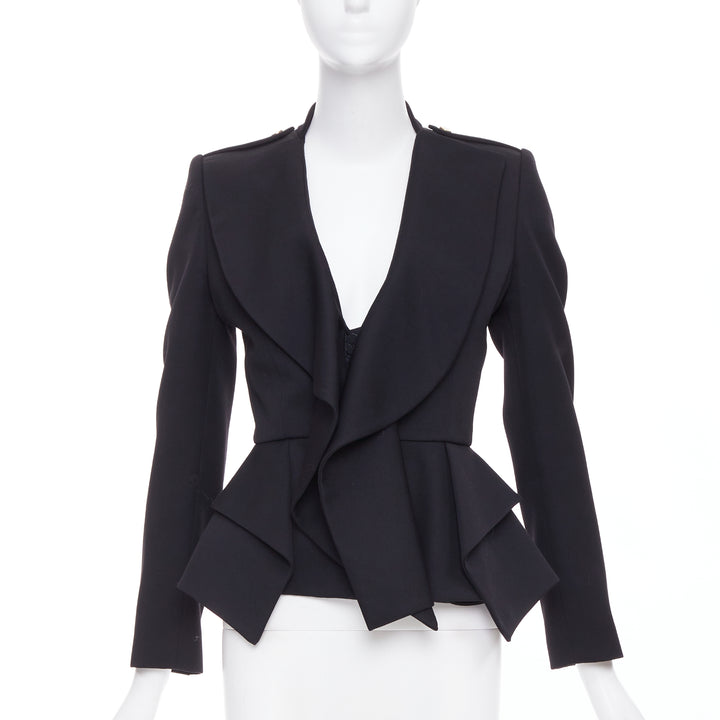 ALEXANDER MCQUEEN 2019 Sarah Burton black wool ruffle peplum blazer IT36 XXS