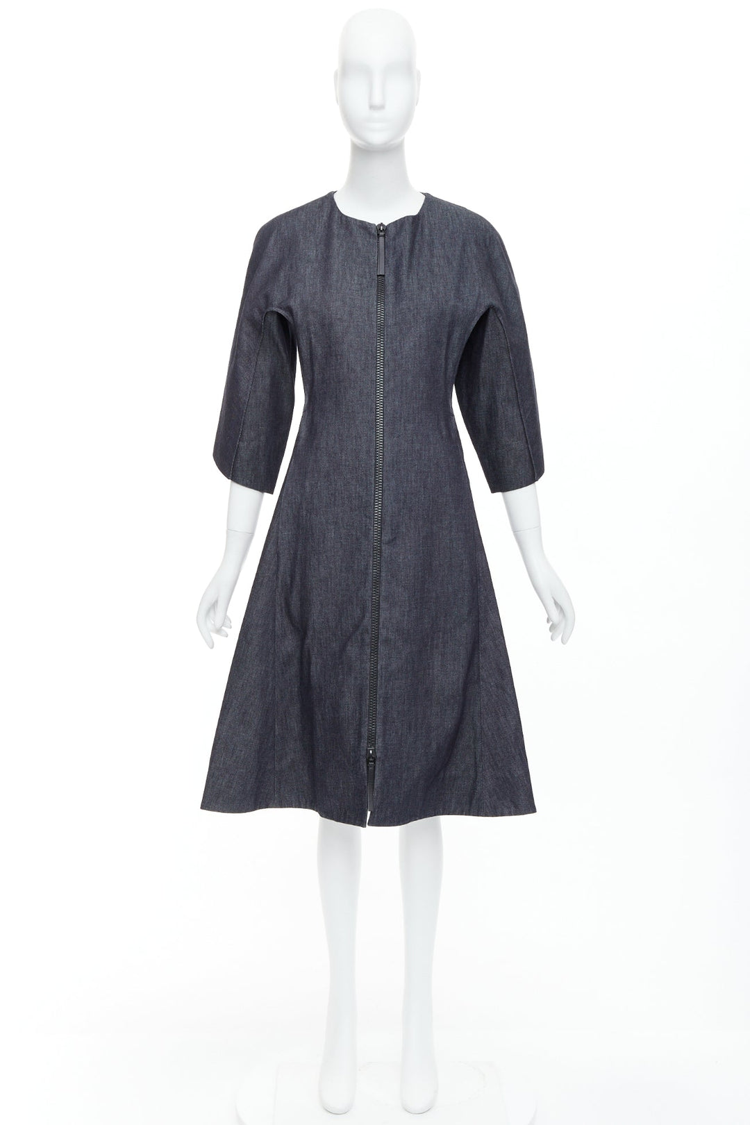 MARNI indigo blue denim zip front dolman sleeve midi dress IT40 S