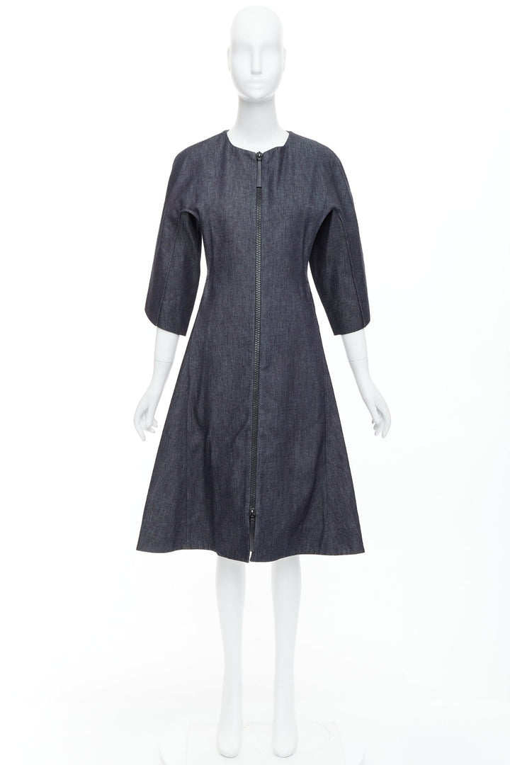 MARNI indigo blue denim zip front dolman sleeve midi dress IT40 S