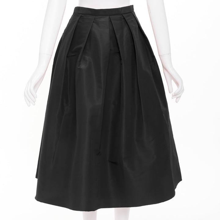 TIBI black silk taffeta structured pleated high waist aline midi skirt US2 S