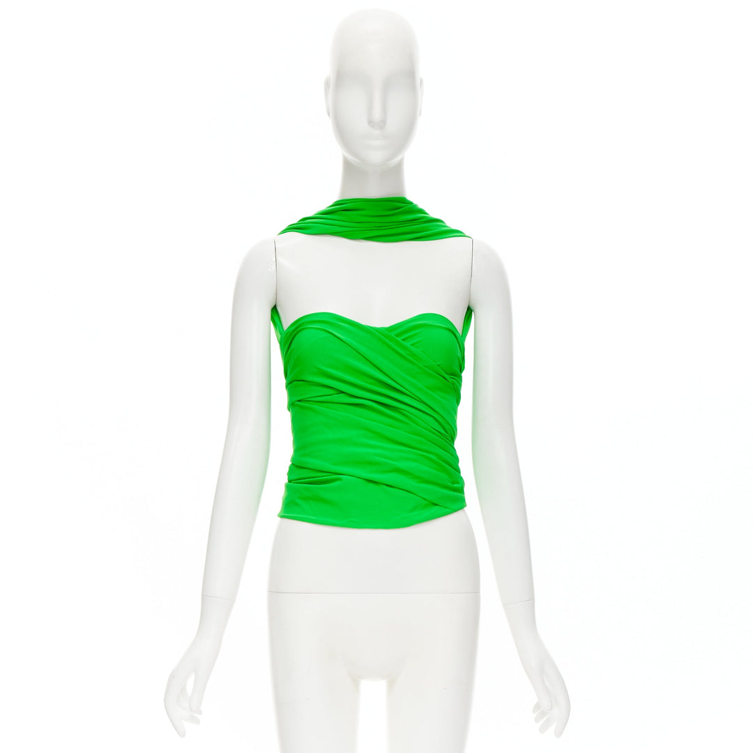 BALENCIAGA 2019 Runway green draped wrap bustier halter top FR36 S