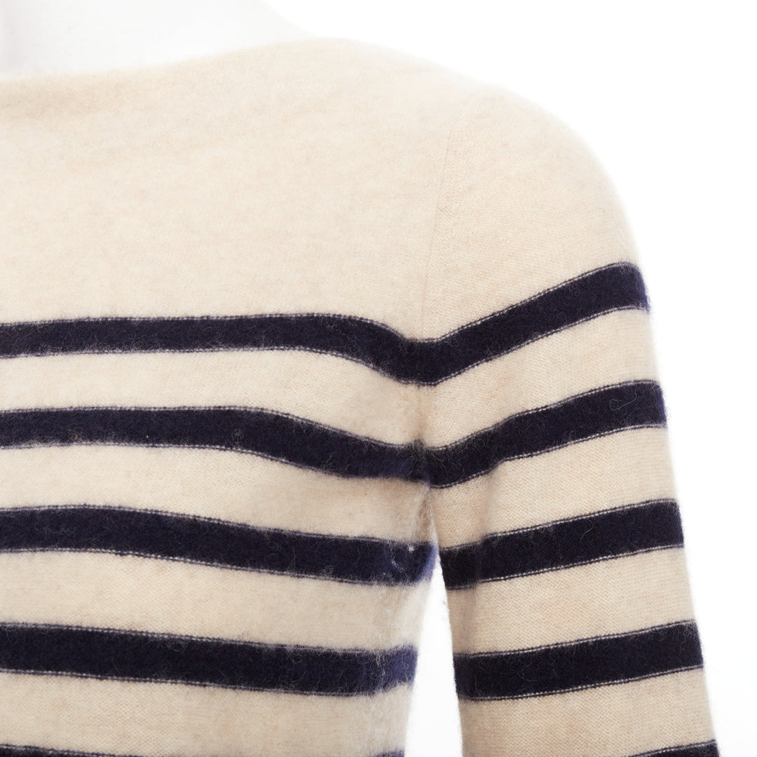 VINCE 100% cashmere Breton nautical striped long sleeve boat neck sweater XXS
