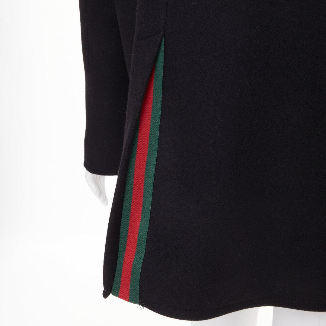 GUCCI 2024 Runway G gold button black batavia wool double breasted coat IT40 S