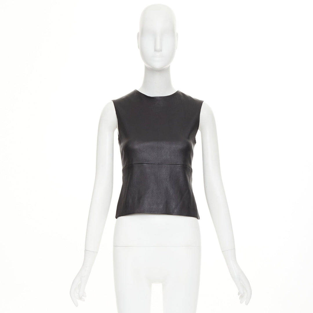 THE ROW soft lambskin stretch minimal seam sleeveless shell top US4 S