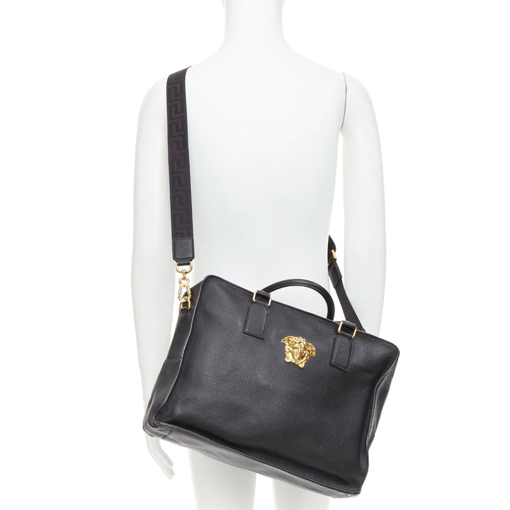 VERSACE Medusa Palazzo black calfskin gold emblem laptop briefcase bag