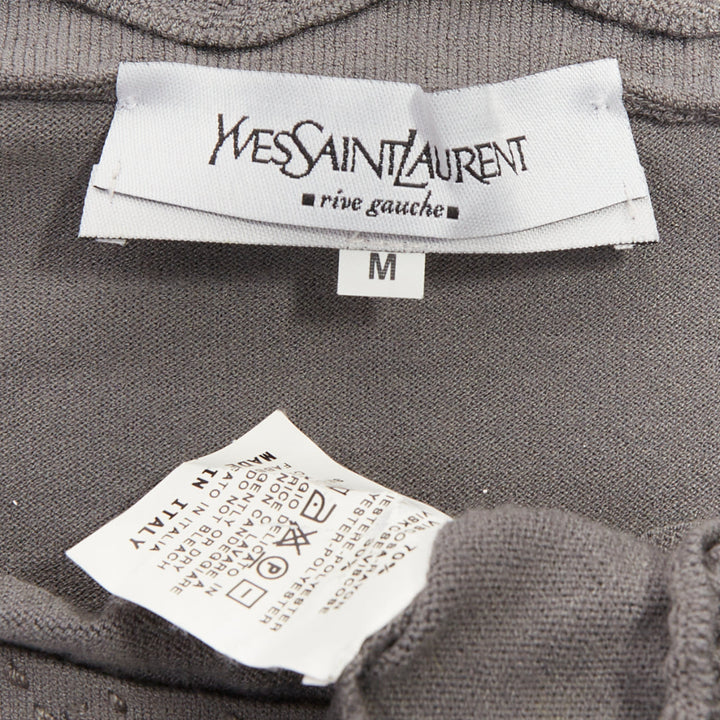YVES SAINT LAURENT Stefano Pilati grey mesh ruffle ruched smocked peplum top M