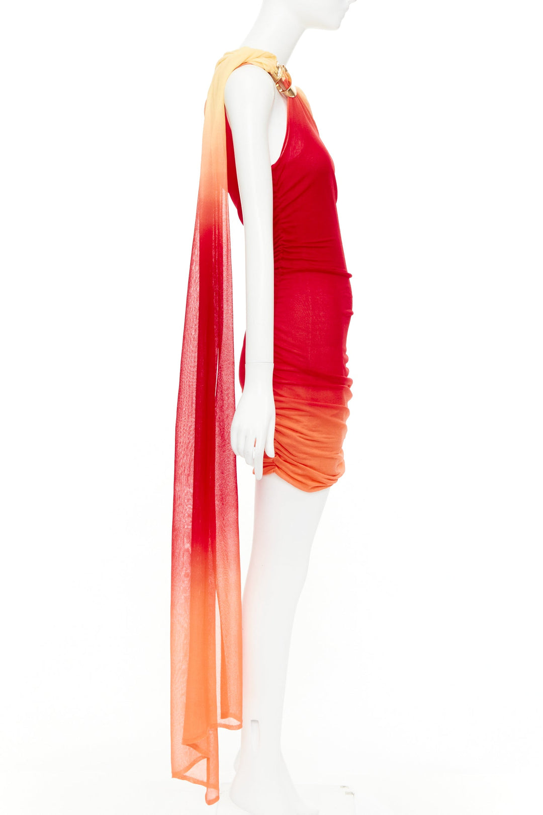 FERRAGAMO Maximilian Davis 2023 Runway one shoulder red ombre tulle dress M