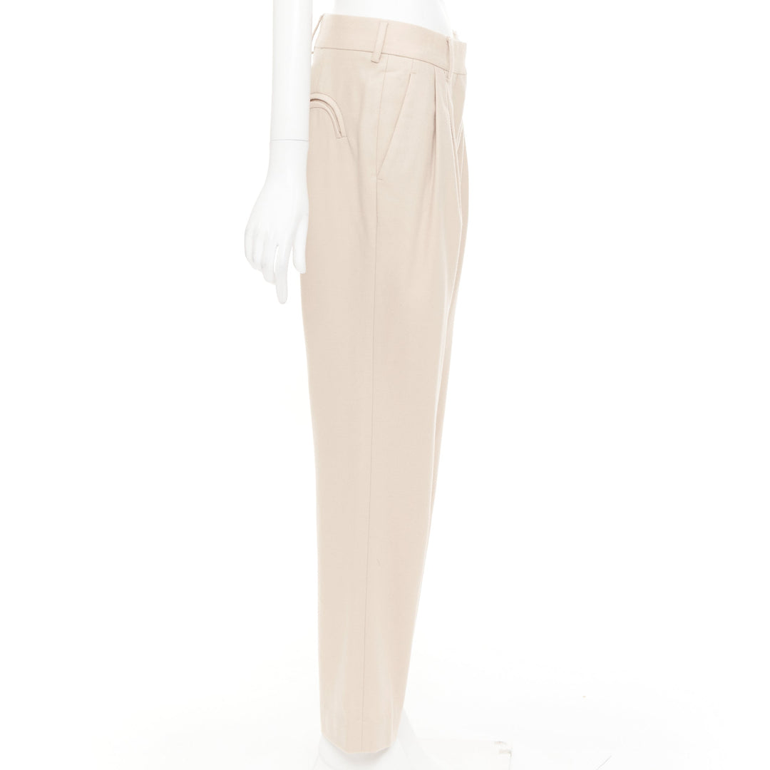 BLAZE MILANO camel virgin wool Signature curved pocket pleat front pants US2 S