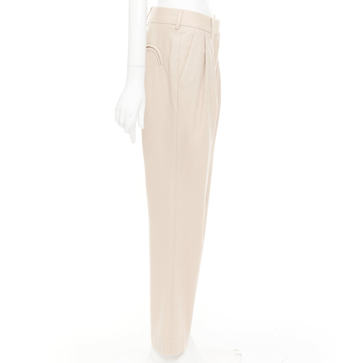BLAZE MILANO camel virgin wool Signature curved pocket pleat front pants US2 S