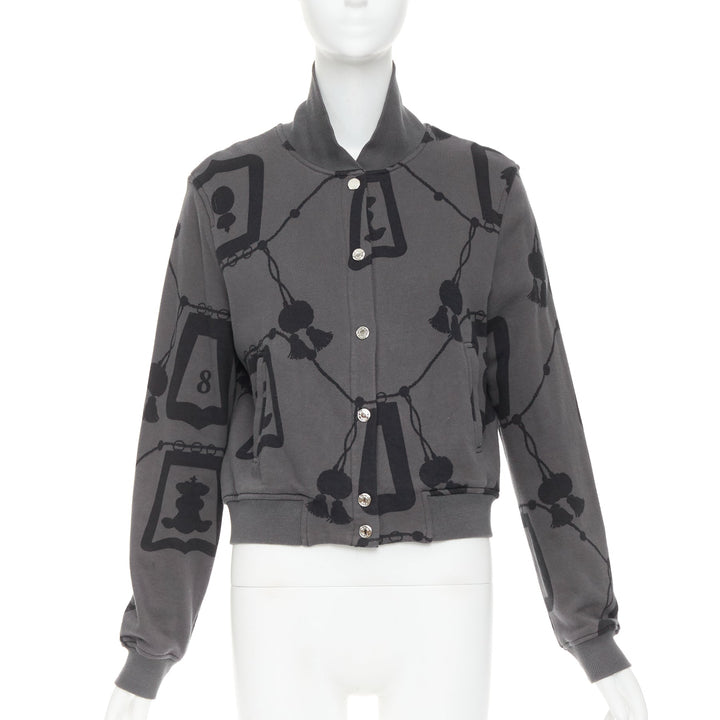 HERMES  2021 Poste et Cavalerie grey black rope print bomber jacket FR42 XL