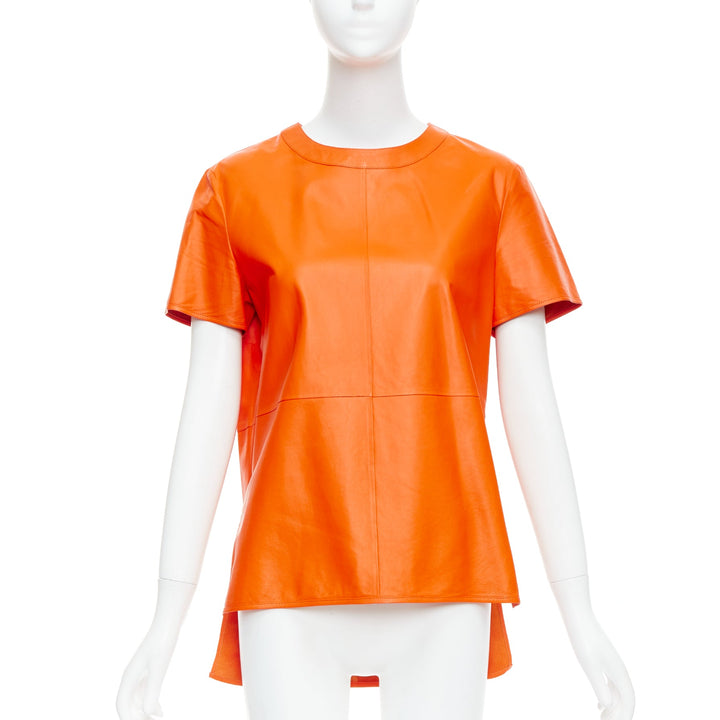 GIVENCHY Riccardo Tisci orange lambskin leather hi-low shirt FR36 S