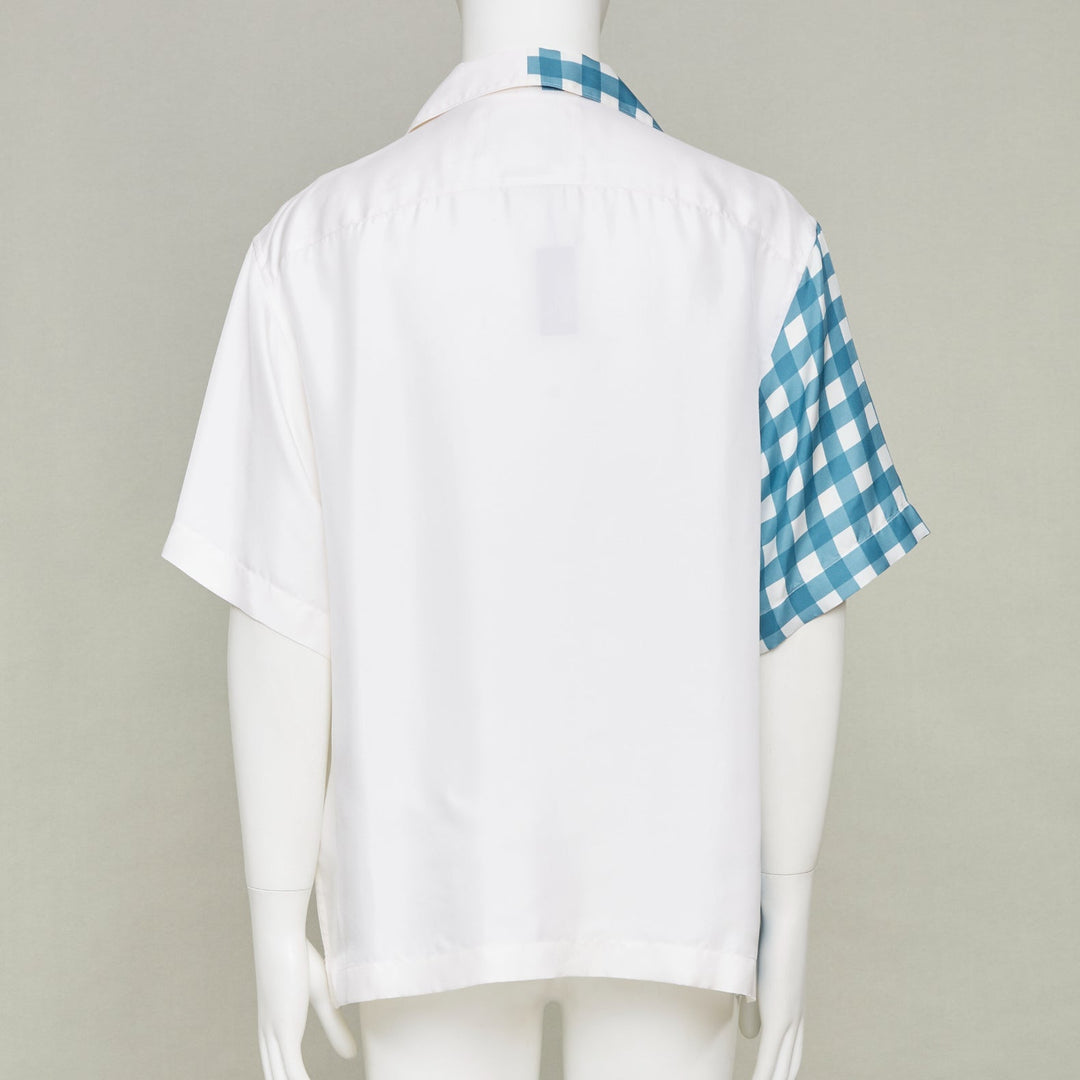 PRADA 2023 Double Match Vichy Split Gingham Check white silk bowling shirt S