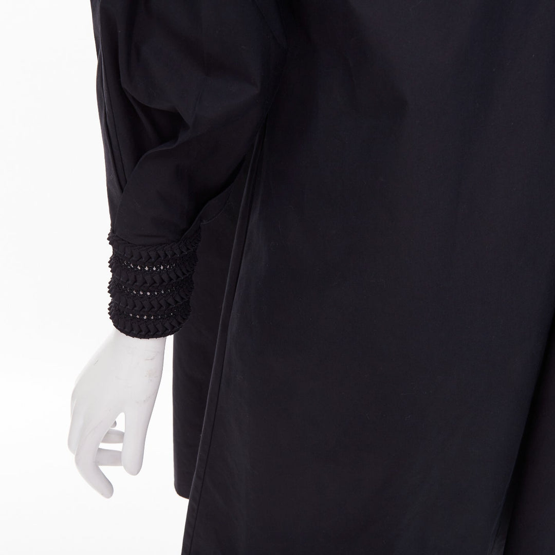 FENDI 2019 Tribute black smocked embroidered eyelet balloon sleeve dress IT38 S