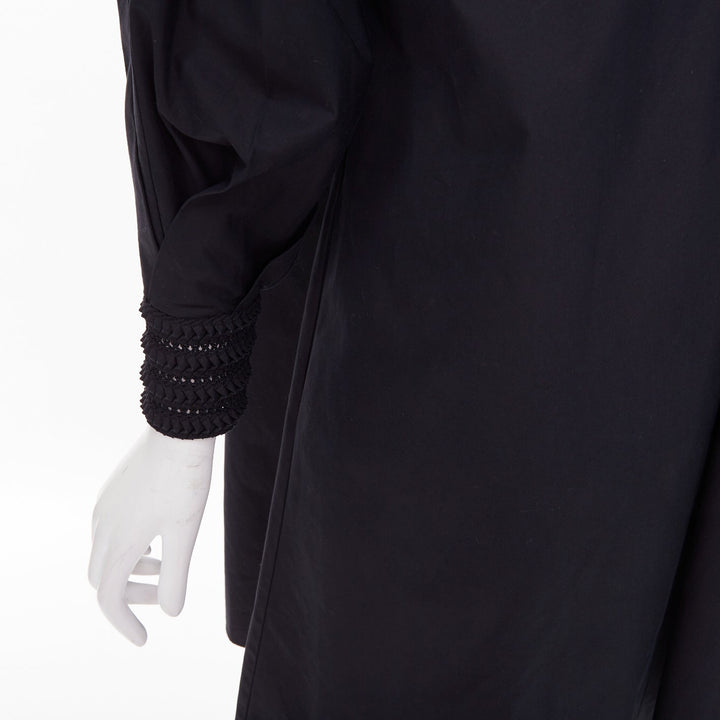 FENDI 2019 Tribute black smocked embroidered eyelet balloon sleeve dress IT38 S