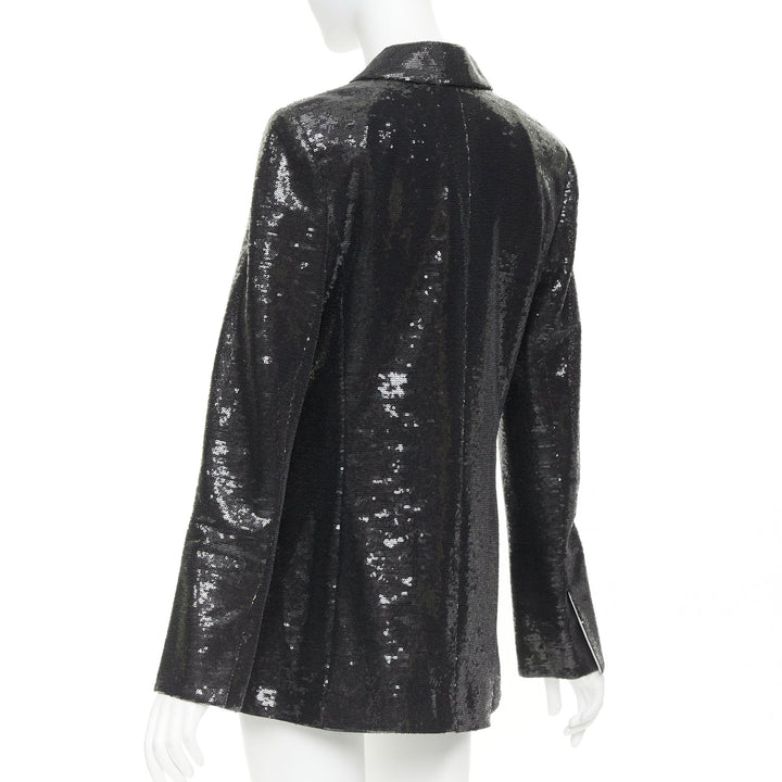 CHANEL 09C Runway Miami black sequin notched collar tailored blazer FR40 L