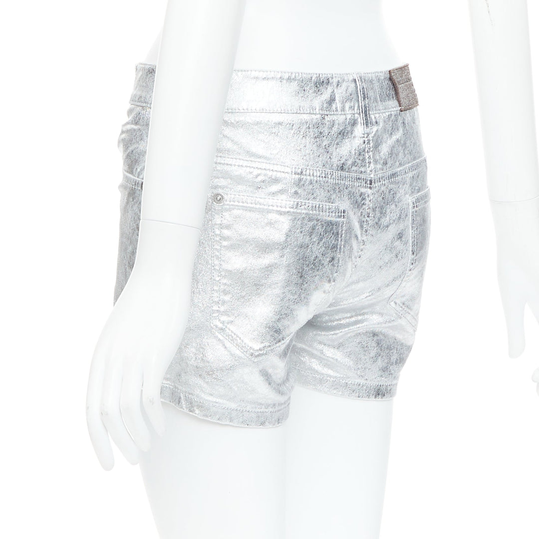 ERMANNO SCERVINO metallic silver coated cotton blend shorts IT38 XS