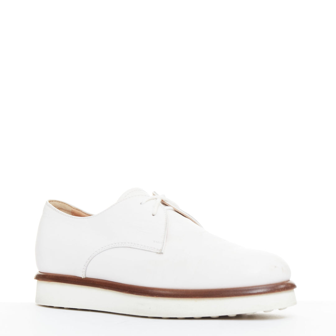 TOD'S 2016 white smooth leather brown midsole lace up platform shoes EU35