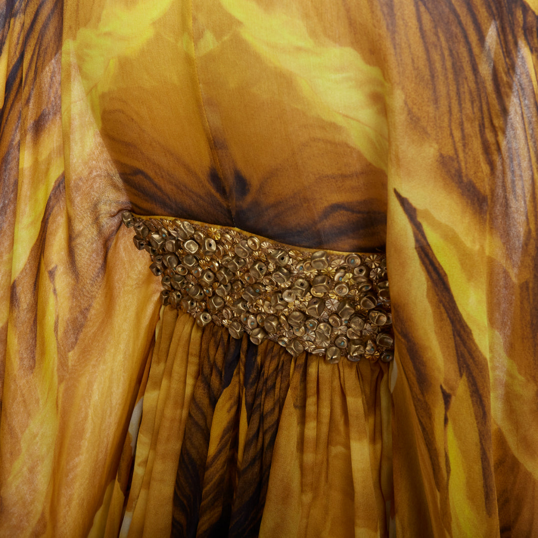 ALEXANDER MCQUEEN SS2011 Runway yellow gold embellished kaftan dress IT38 XS