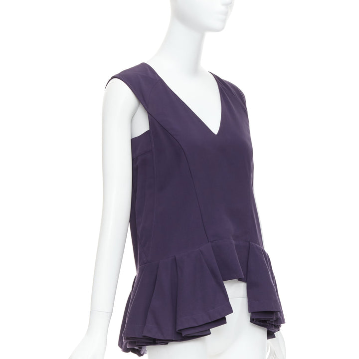 MARNI purple cotton silk Vneck peplum hi low tunic top IT40 S