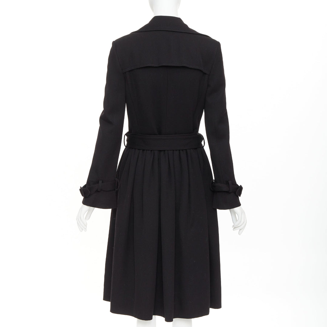 VIKTOR & ROLF black wool twill ruched waist gun flap long trench coat IT38 XS