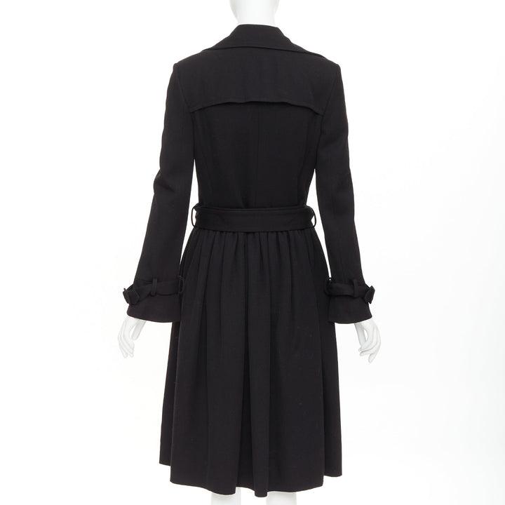 VIKTOR & ROLF black wool twill ruched waist gun flap long trench coat IT38 XS