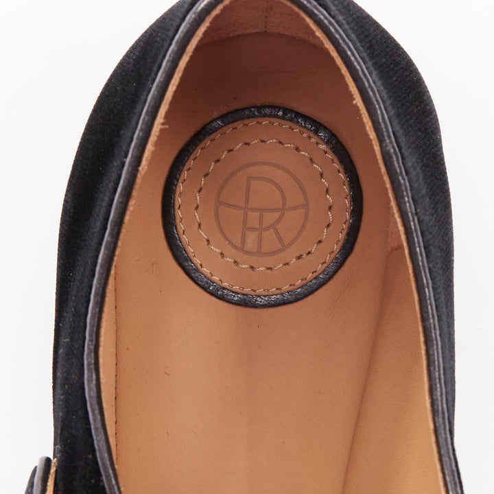 THE ROW Ava Mary Jane black velvet stone obsidian gold hardware flats EU37.5