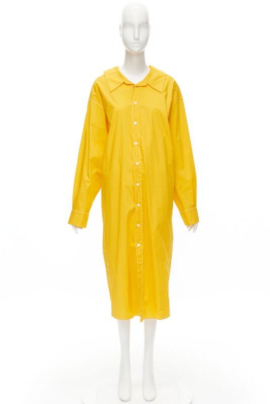 MARNI egg yolk yellow cotton spread collar knee length shirt dress IT36 XS